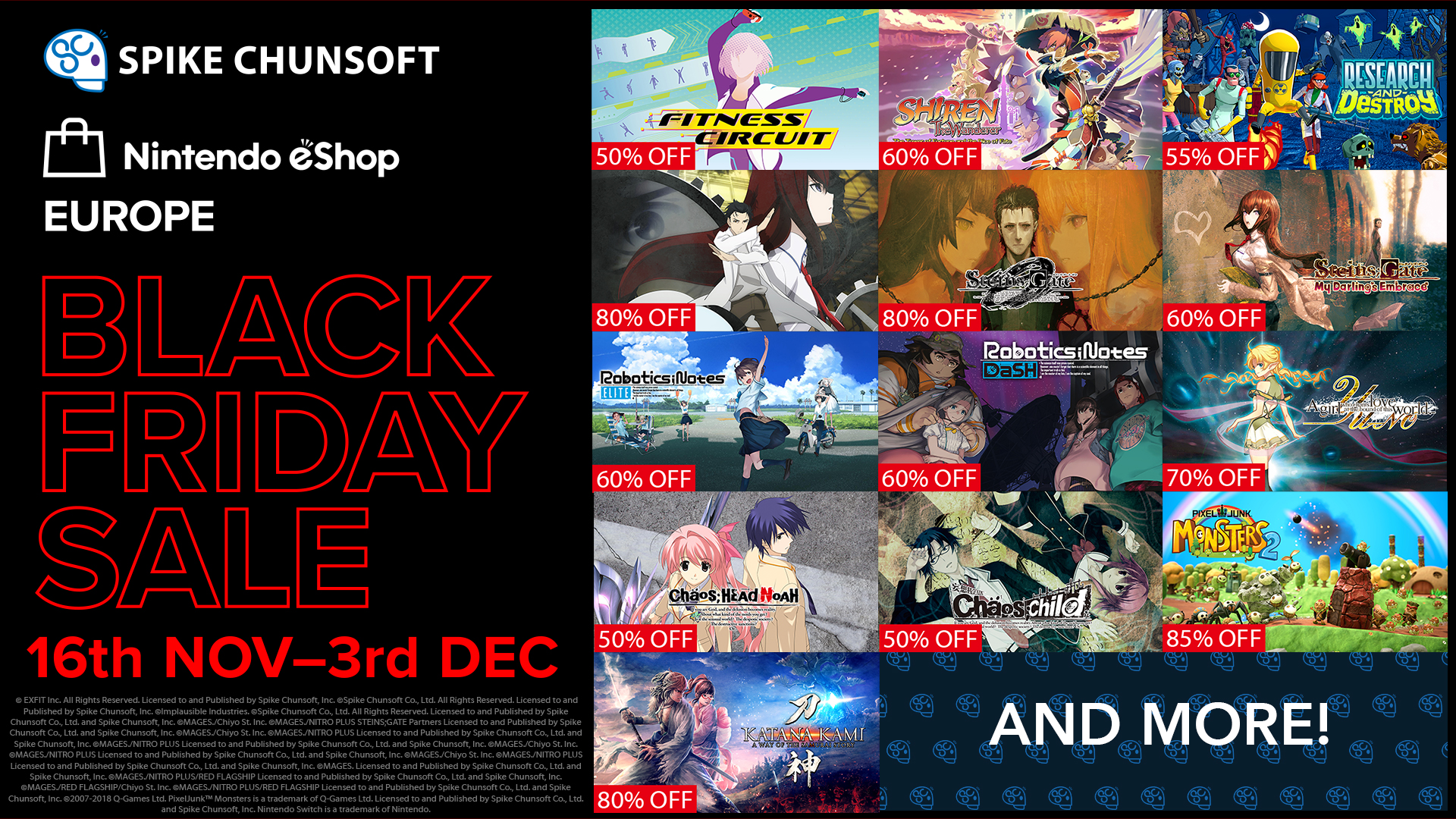 Save up to 85% on Spike Chunsoft, Inc. Games During the Nintendo eShop  Europe Black Friday Sale November 16 to December 3, 2023 - Spike Chunsoft