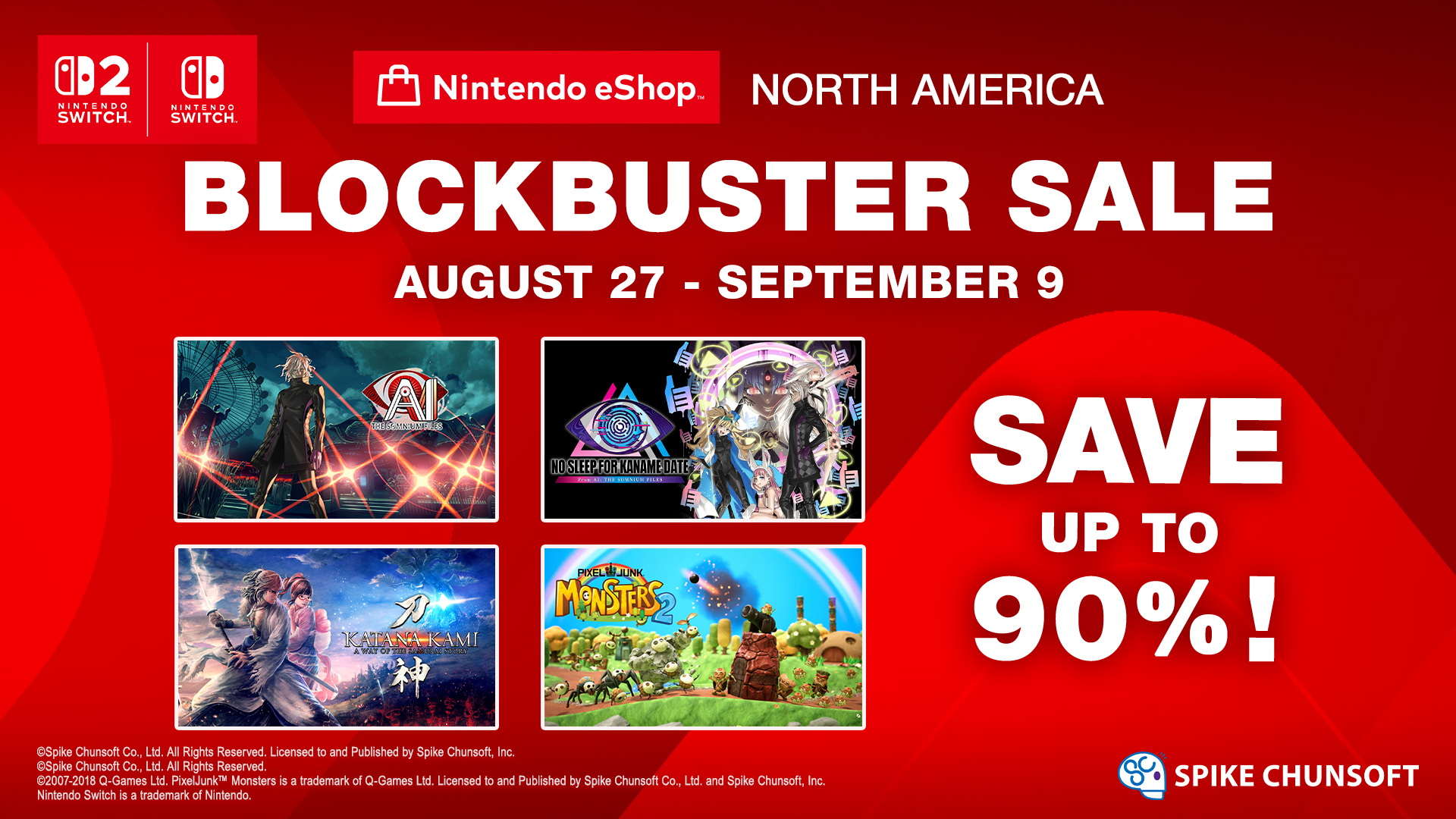 Nintendo kicks off Blockbuster Sale on eShop; save up to 90% on Spike Chunsoft games through September 9